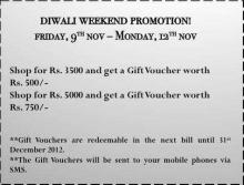 Diwali Weekend Promotion - Shop for above Rs.3500 from 9 to 12 November 2012 at Chemistry stores and get Gift Vouchers